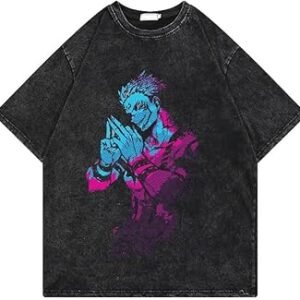 Men's Vintage Wash Anime Pattern Shirt Summer Casual Hip Hop T-shirt Street Clothing Harajuku Top T-shirt Y2K Top