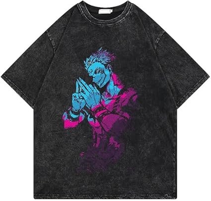 Men's Vintage Wash Anime Pattern Shirt Summer Casual Hip Hop T-shirt Street Clothing Harajuku Top T-shirt Y2K Top - Image 3