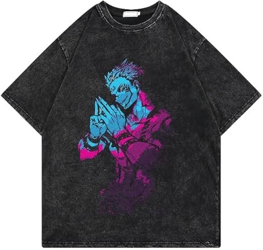 Men's Vintage Wash Anime Pattern Shirt Summer Casual Hip Hop T-shirt Street Clothing Harajuku Top T-shirt Y2K Top - Image 5