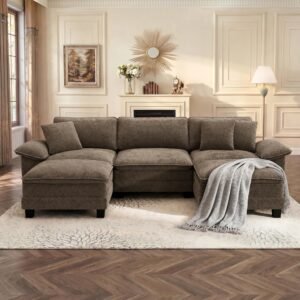 PHI VILLA Cloud Modular Couch Sets, 123.6" Sectional Sofa with U-Shaped Chaise, 5-Seater Couches with 2 Movable Ottomans for Living Room, Chenille Fabric, Taupe